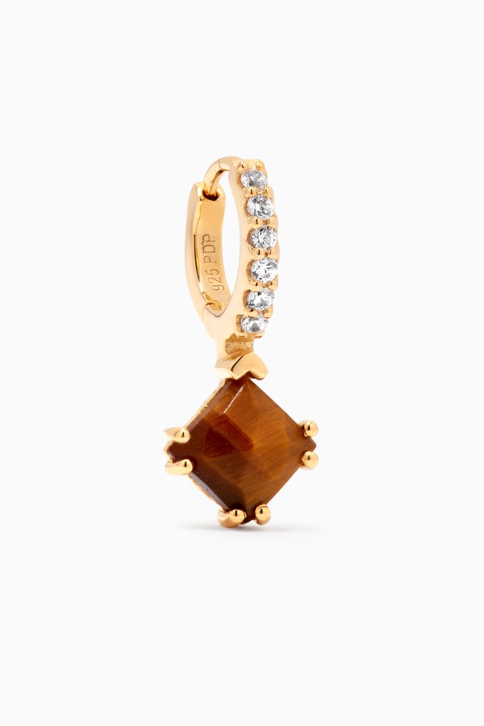

Fuji Tiger Eye Single Earring in 18kt Gold-plated Sterling Silver, Brown