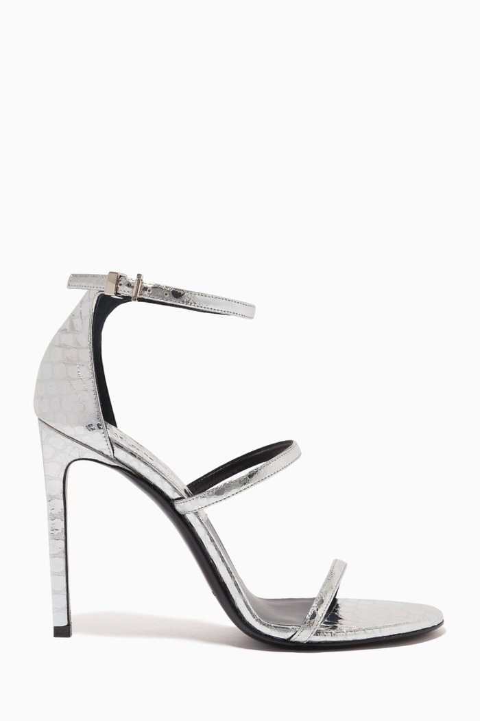 

Nadege Runway Sandals in Croc-embossed Leather, Silver