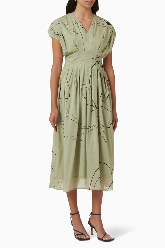 

Tint of Mint Pleated Midi Dress in Cotton, Green