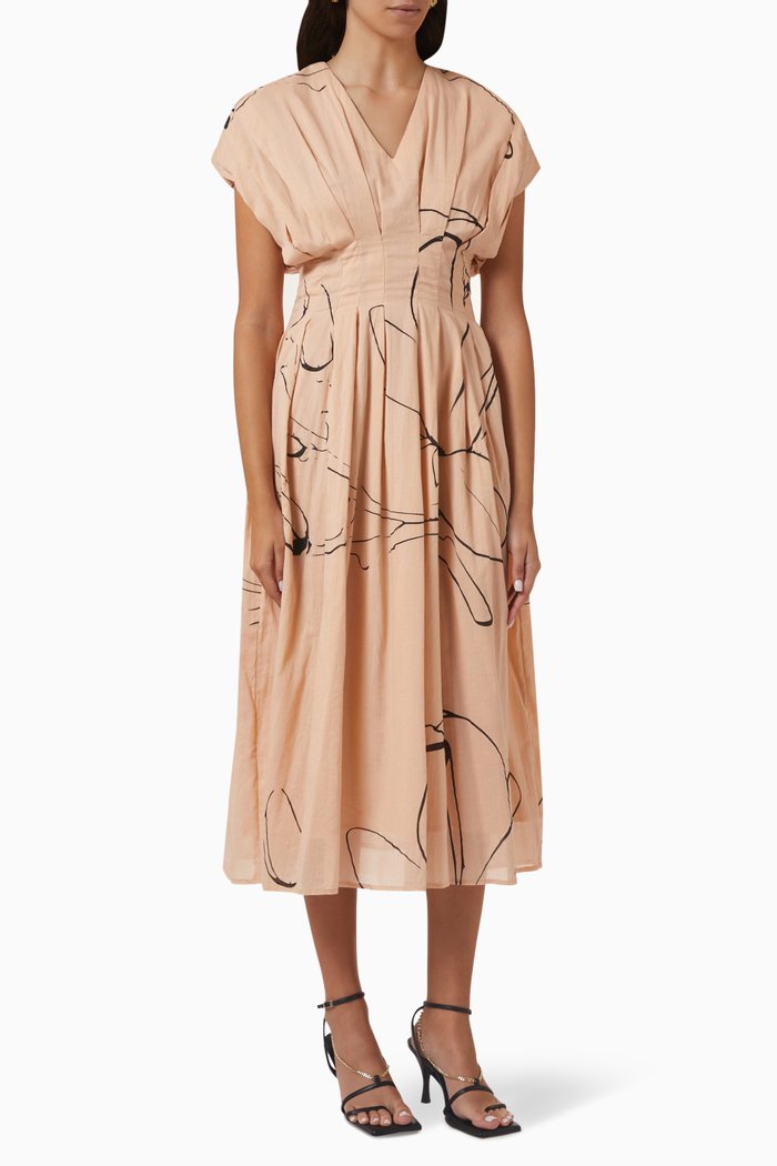 

Tint of Mint Pleated Midi Dress in Cotton, Pink