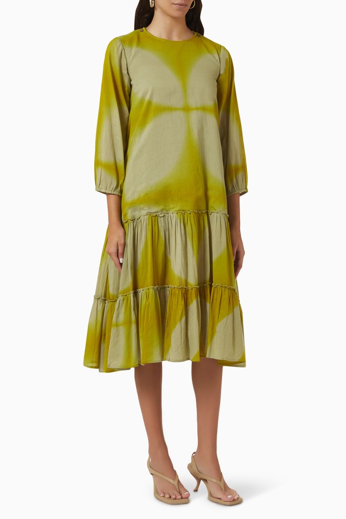 

Lime Time Dyed Midi Dress in Cotton, Yellow