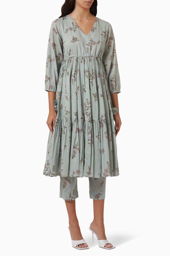 

Blue Rose Co-ord Set in Cotton