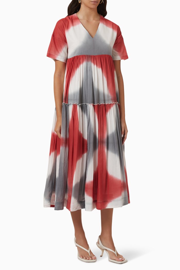 Popsicle Shibori-dyed Midi Dress in Cotton, Multicolour