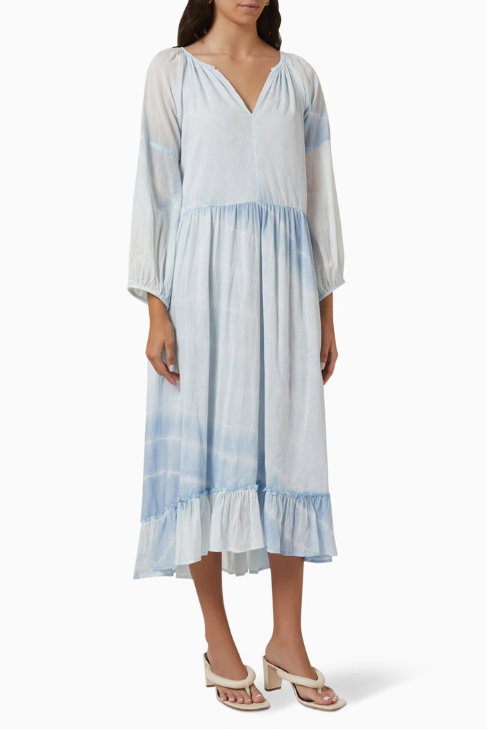 

Blueberry V-neck Printed Midi Dress in Cotton, Blue