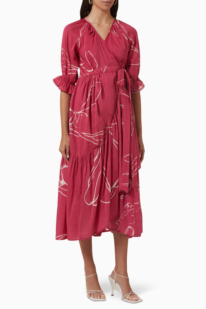 Eyes on Me Maxi Wrap Dress in Cotton, Pink