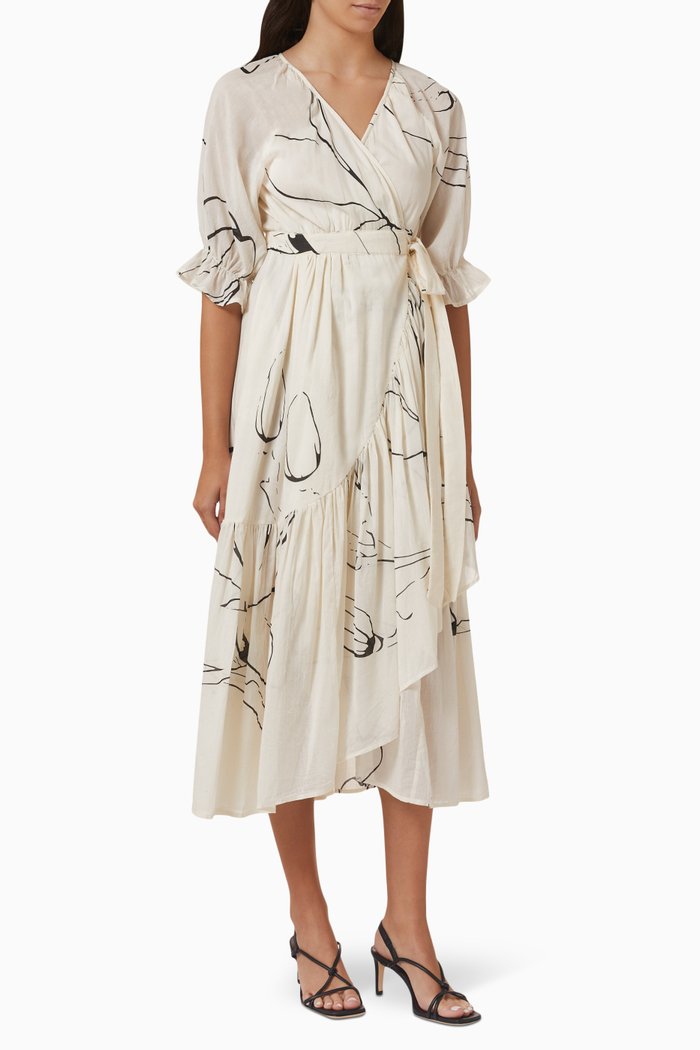 

Eyes on Me Maxi Wrap Dress in Cotton, White
