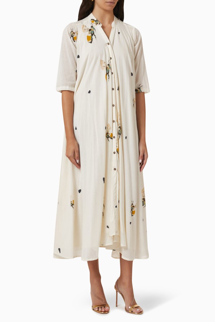 

Fly the Coop Printed Maxi Dress in Cotton, White