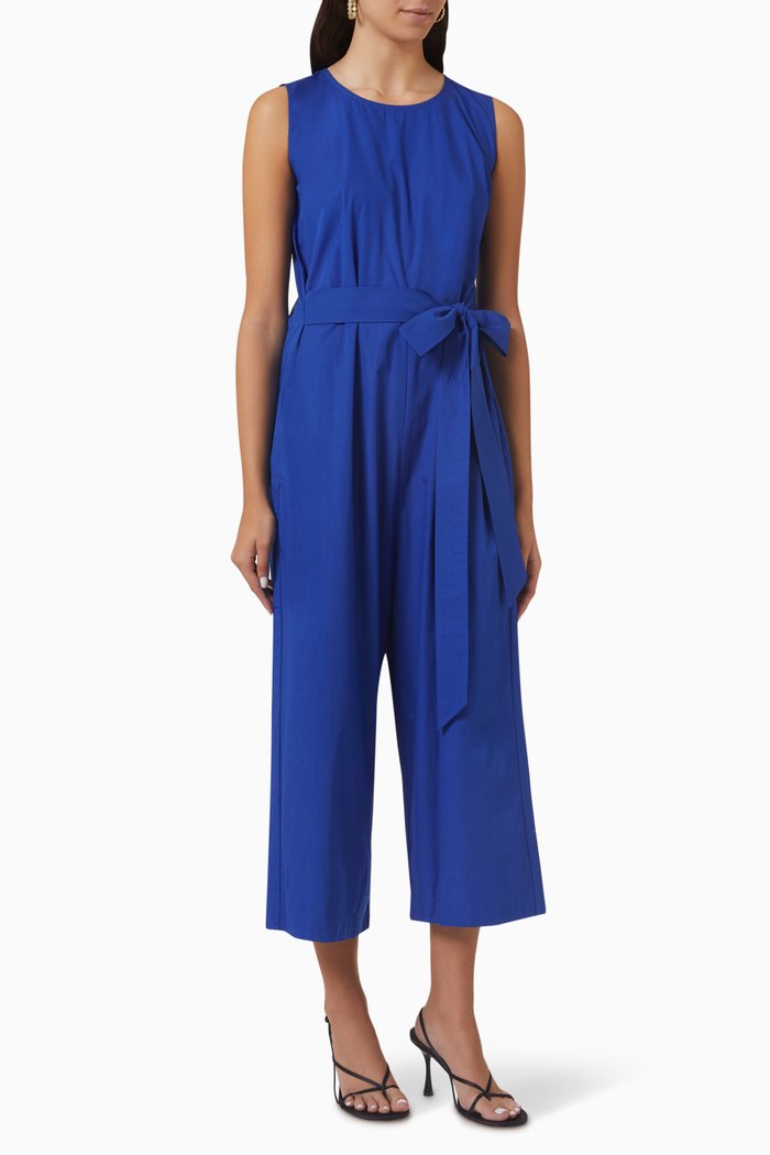 

Bluish Blue Belted Jumpsuit in Cotton