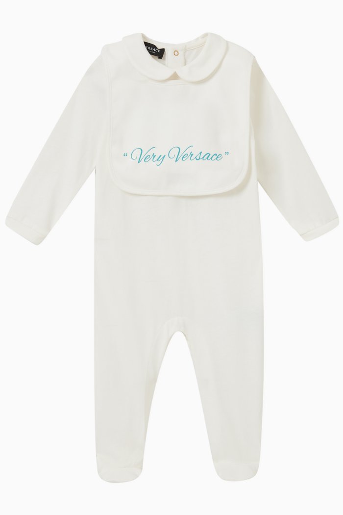 

"Never Too Much" Babygrow & Bib Set in Cotton, White