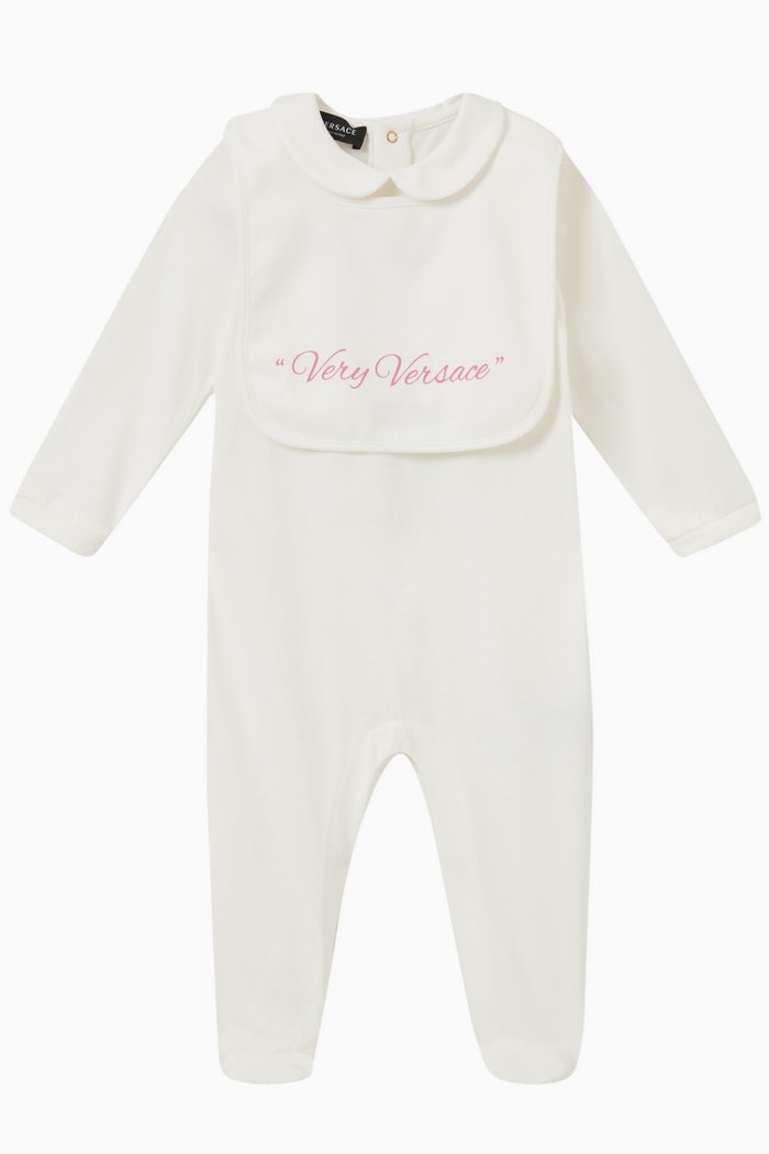 

"Never Too Much" Babygrow & Bib Set in Cotton, White
