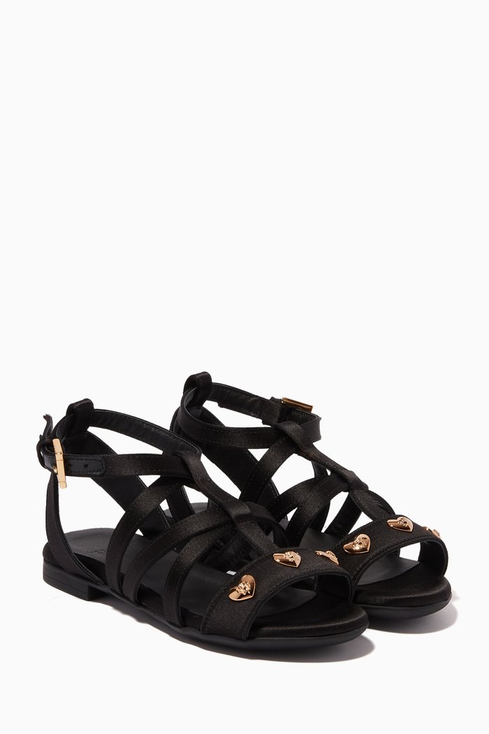 

Heart Medusa Studs Sandals in Satin, Black