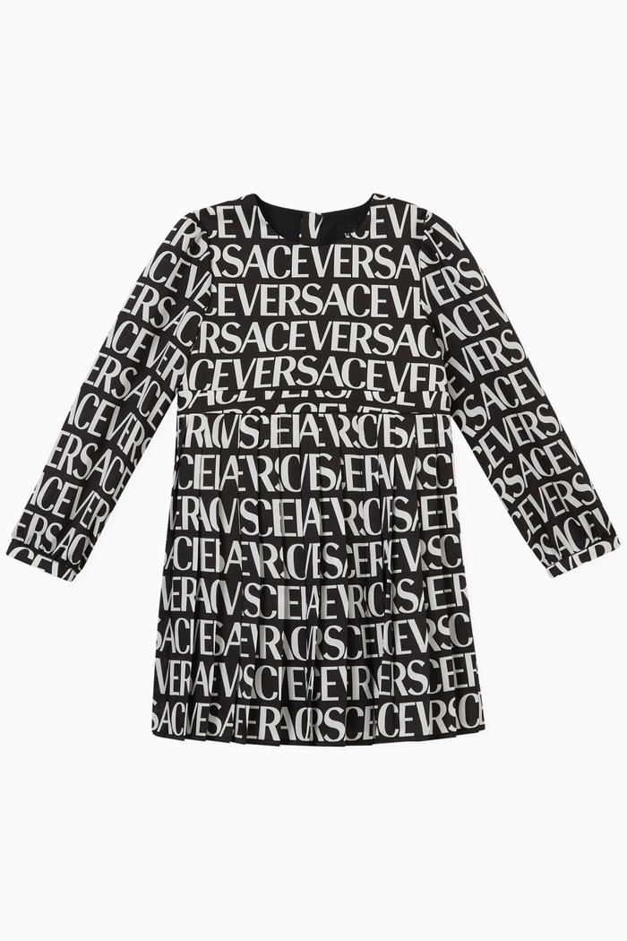 

Pleated Logo Dress in Poly Twill, Black
