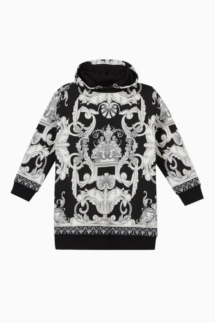 

Silver Baroque Hoodie Dress in Cotton, Black