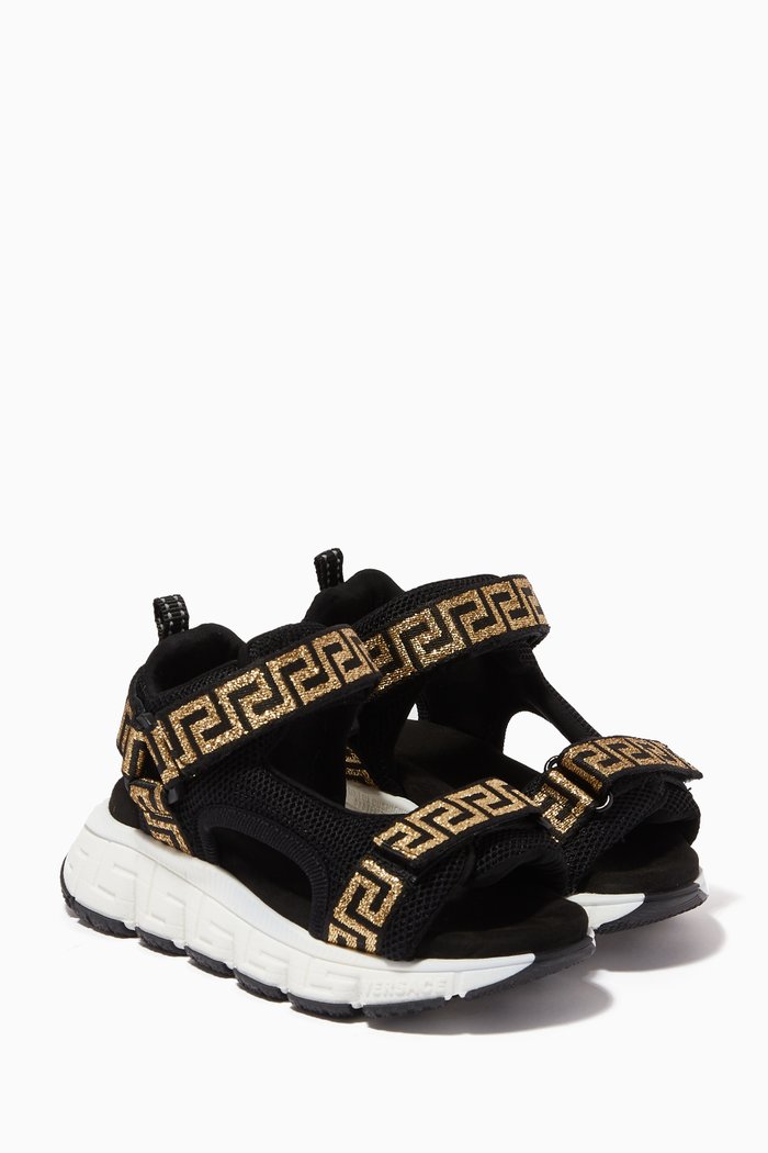 Greca Sandals in Padded Mesh, Black