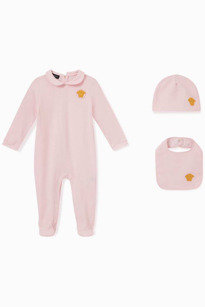 

Medusa Logo Sleepsuit, Bib & Hat Set in Cotton, Pink