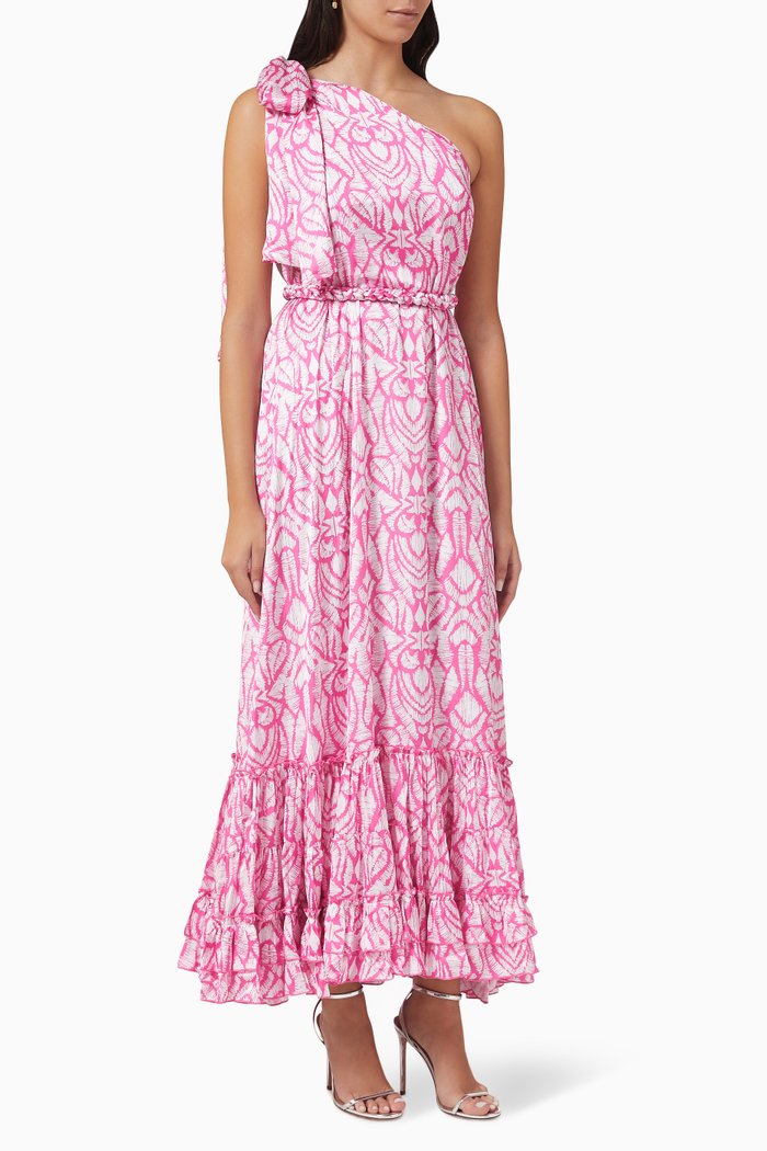 

Salwa Printed One-shoulder Maxi Dress, Pink
