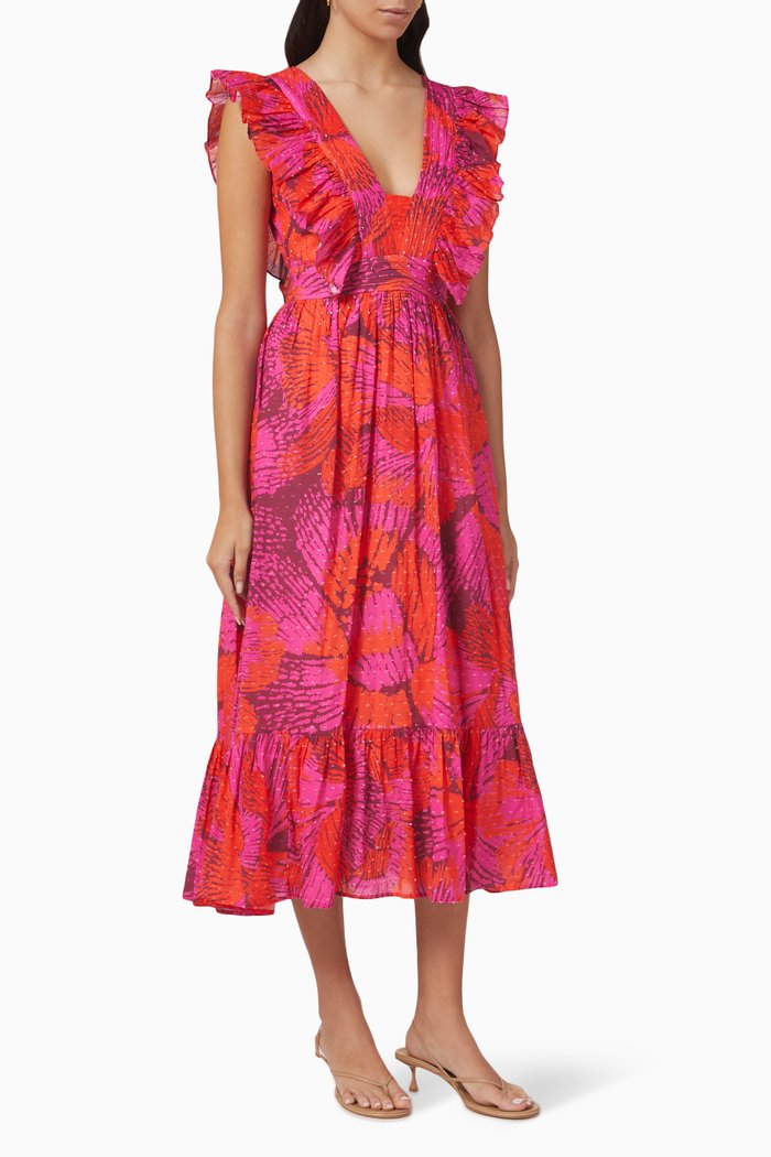 

Victoria Printed Midi Dress in Cotton, Pink