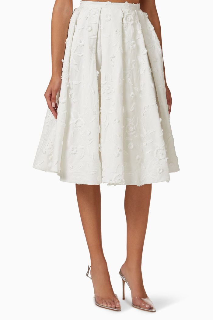 

Floral Midi Skirt in Cotton, Neutral