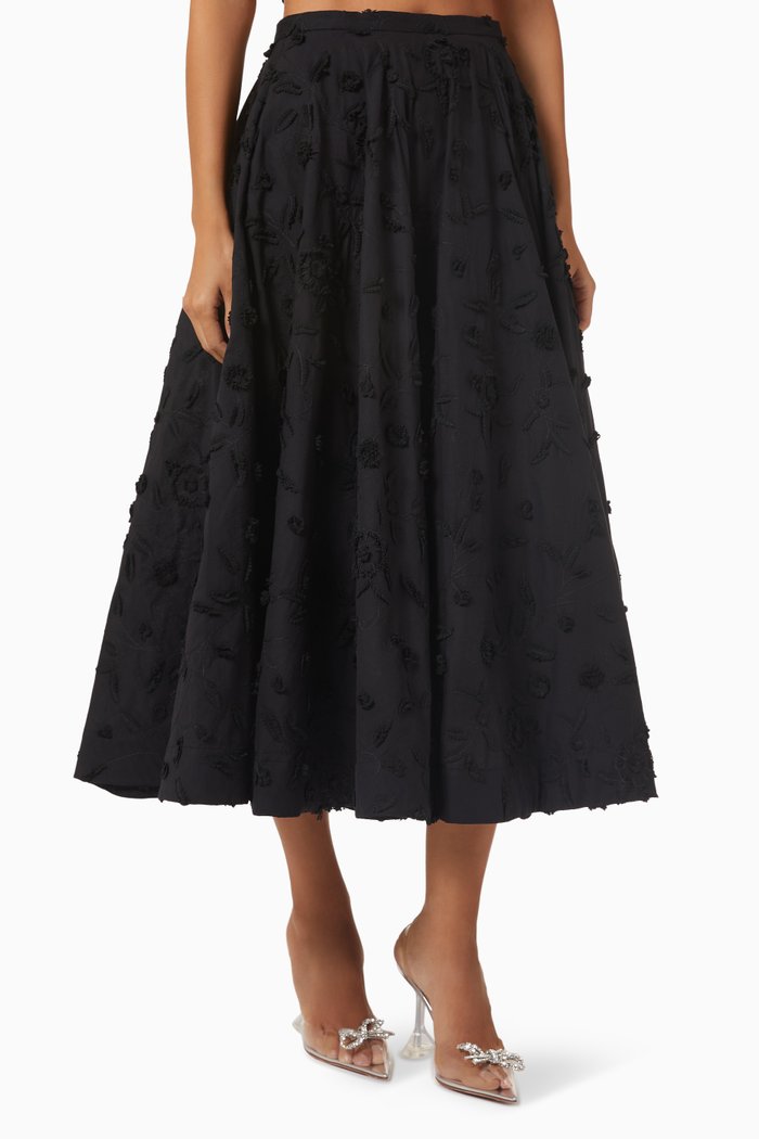 

Floral Midi Skirt in Cotton, Black