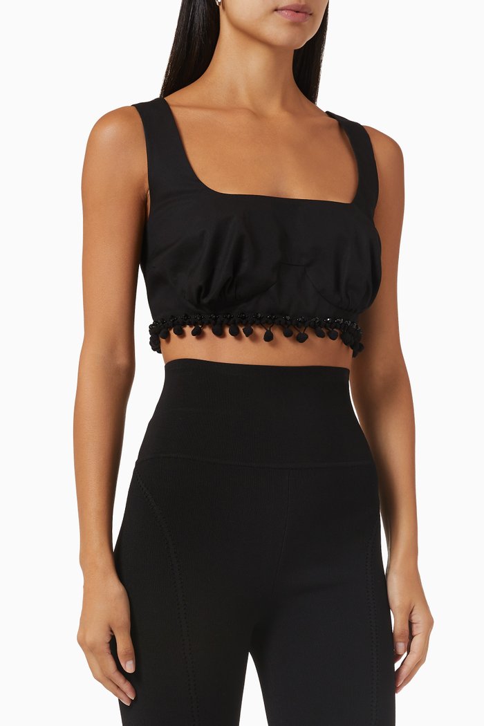 

Pom Pom Crop Top in Cotton, Black