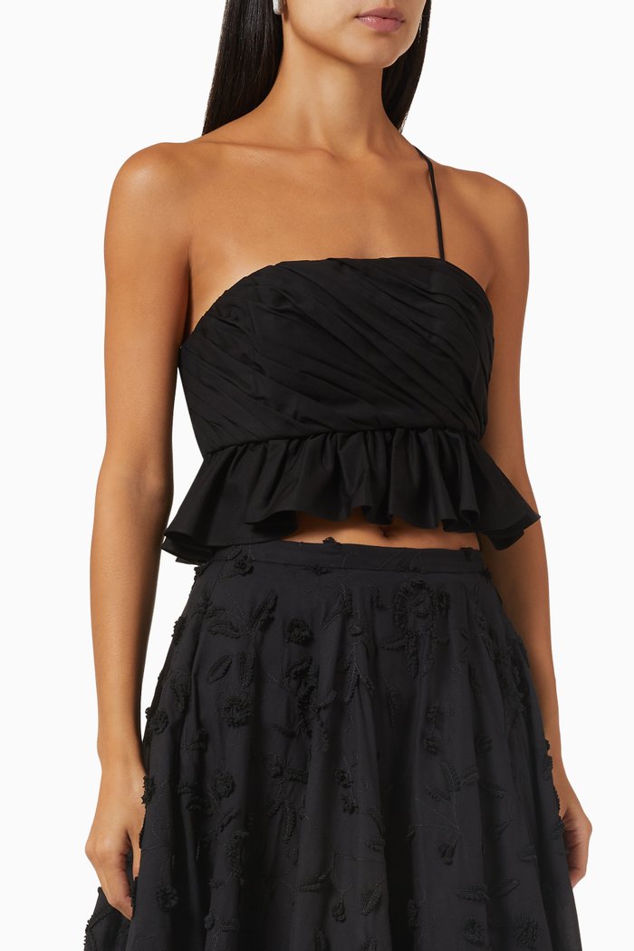 

Corset-style Peplum Top in Cotton, Black