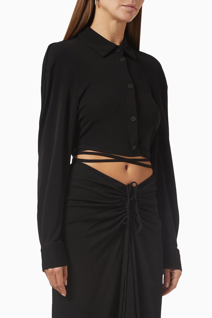 

Cropped Tie Shirt in Cotton, Black
