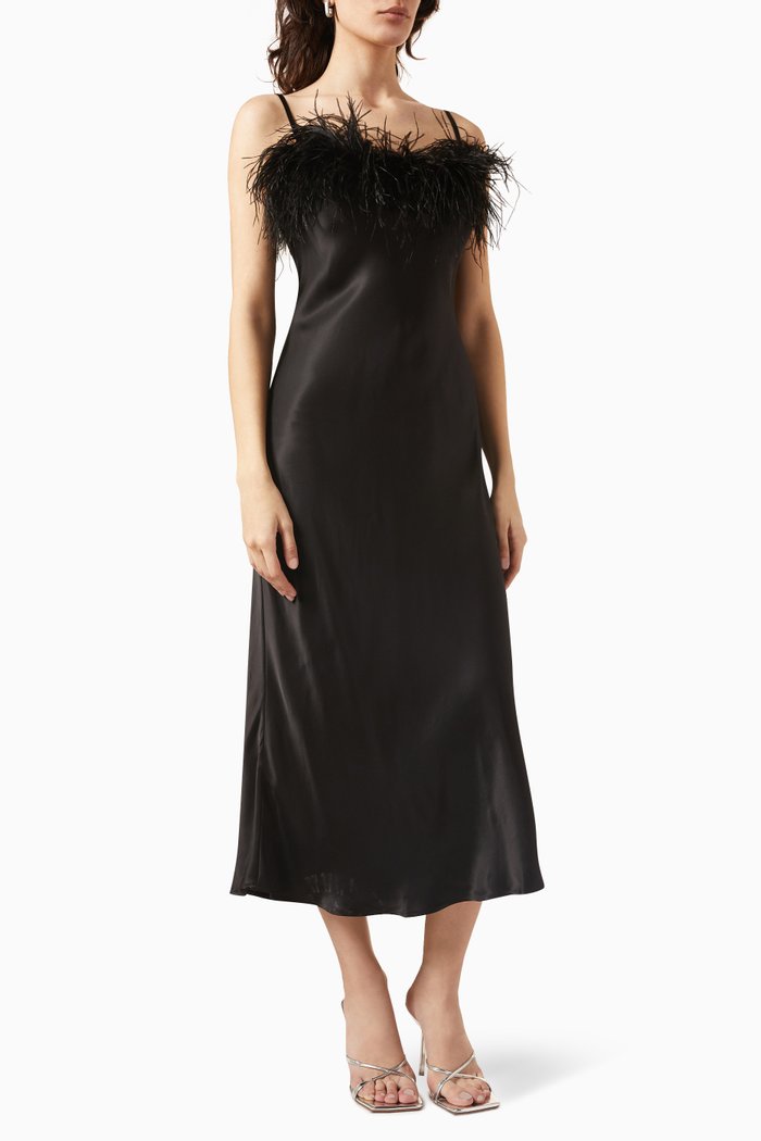 

Boheme Feather-trimmed Slip Dress in Ecovero, Black