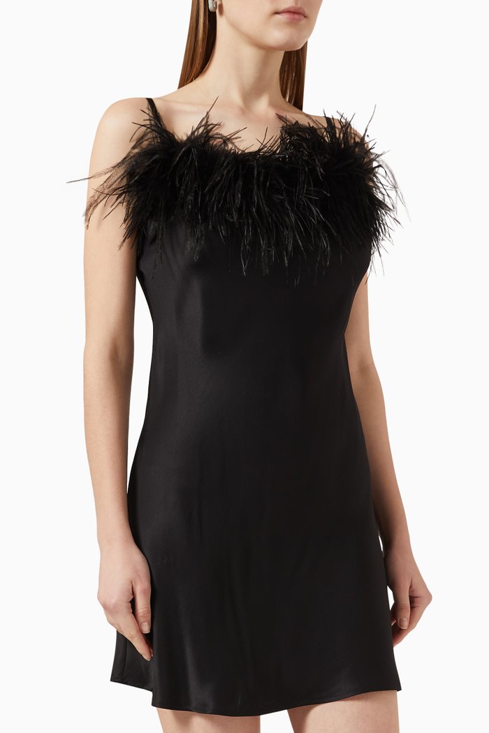 

Boheme Feather-trimmed Mini Slip Dress in Ecovero, Black