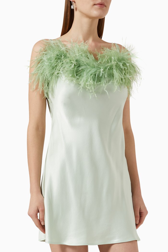 

Boheme Feather-trimmed Mini Slip Dress in Ecovero, Green