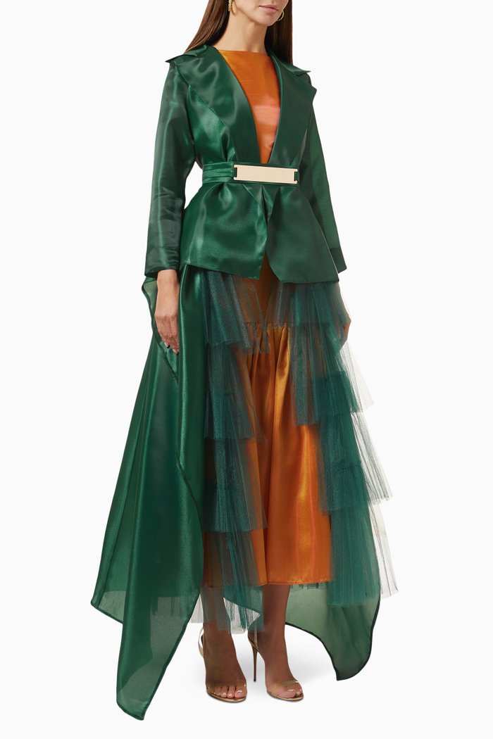 

Jacket & Dress Set in Tulle & Organza, Green