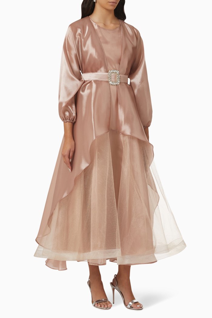 

Cape & Belted Dress Set, Brown