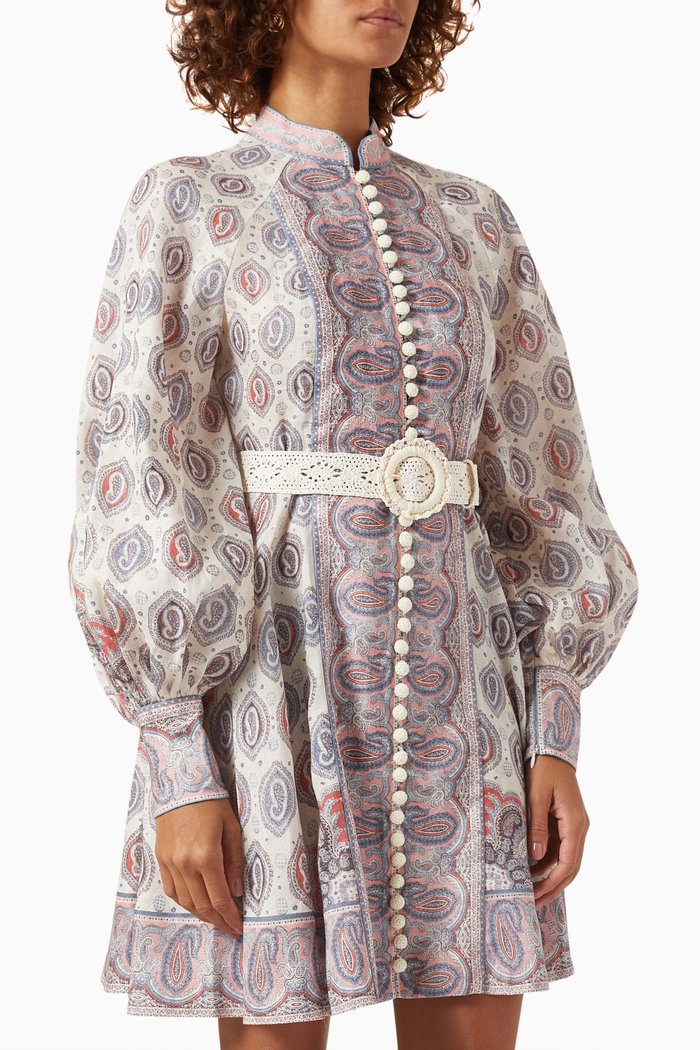 Vitali Button-up Mini Dress in Linen, Neutral
