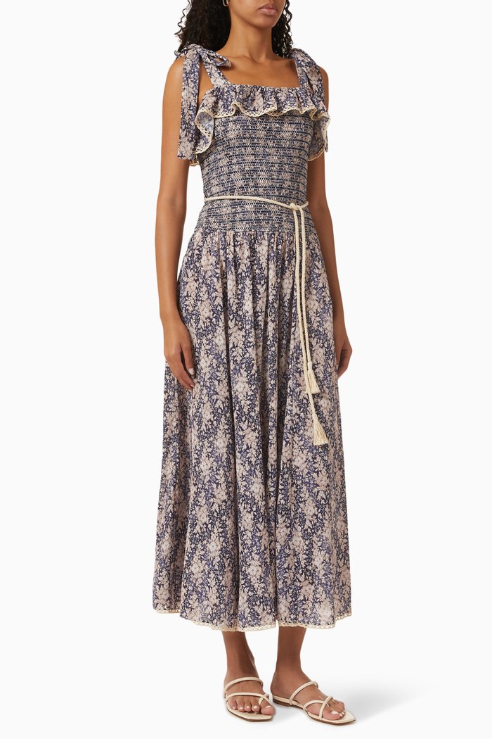 

Vitali Shirred Midi Dress in Cotton, Multicolour
