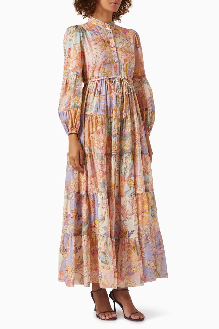 

Cira Tiered Maxi Shirt Dress in Cotton, Multicolour
