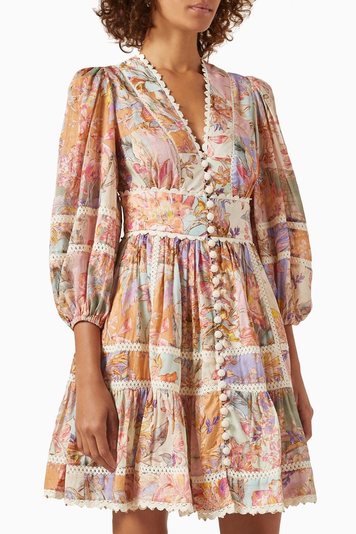 

Cira Lantern Mini Dress in Cotton, Multicolour