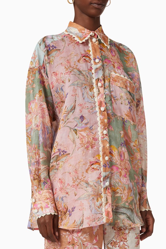 Cira Relaxed Shirt in Ramie, Multicolour