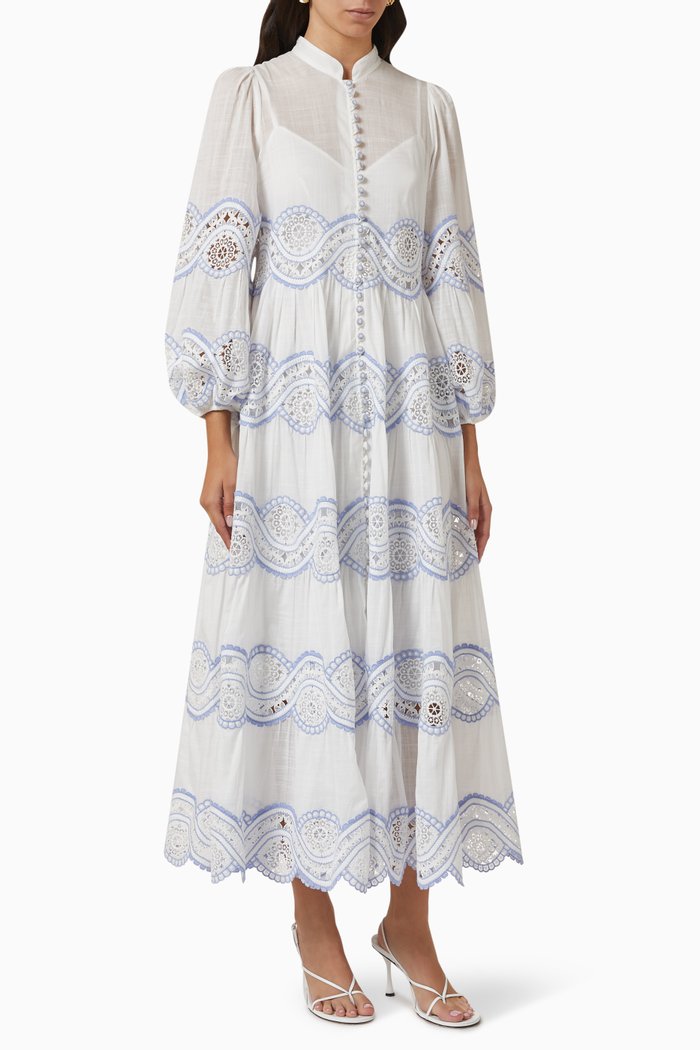 

Cira Tiered Trimmed Dress in Cotton Ramie, Neutral