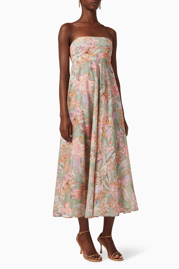 

Cira Bandeau Midi Dress in Linen, Green