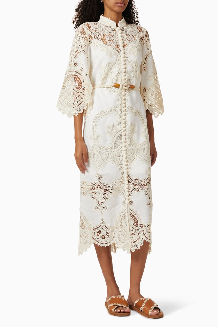 

Tiggy Embroidered Shirt Dress in Linen, Neutral