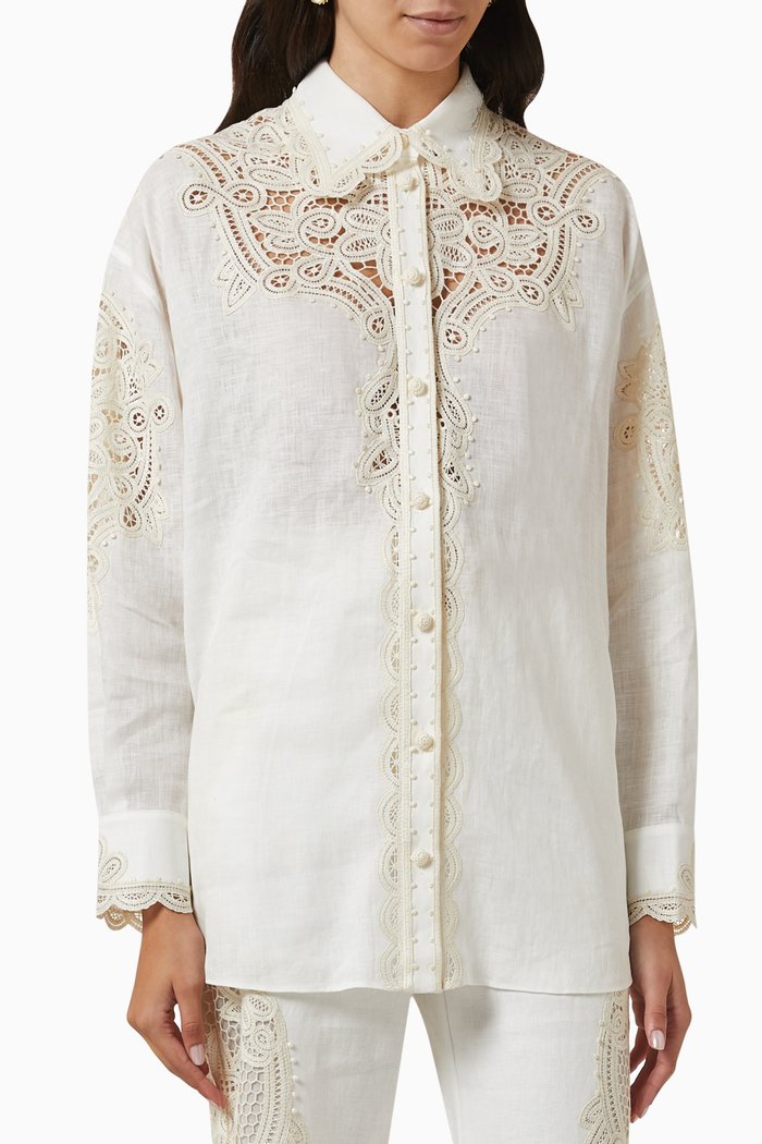 

Laurel Embroidered Shirt in Linen, Neutral