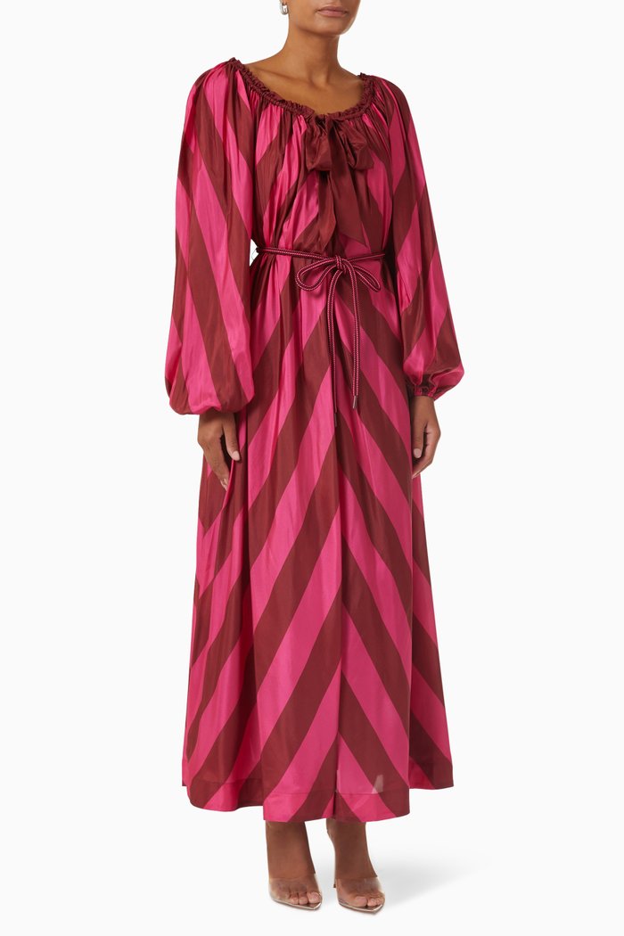 

Tiggy Stripe Dress in Silk Twill, Red