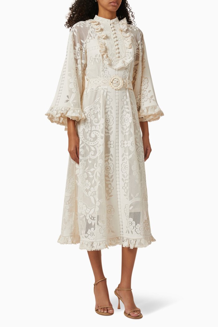 

Tiggy Lace Midi Dress in Cotton, Neutral