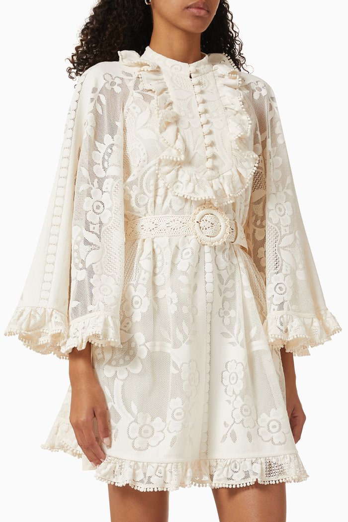 

Tiggy Lace Mini Dress in Cotton, Neutral