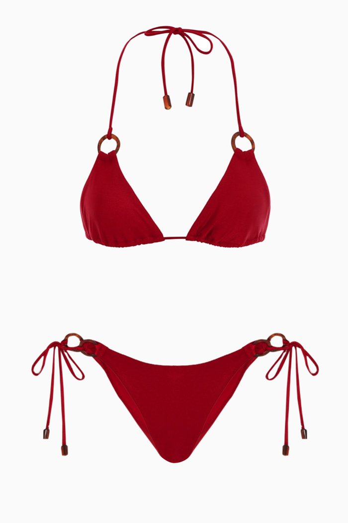 

Tiggy Ring-tie Bikini Set in Lycra, Red