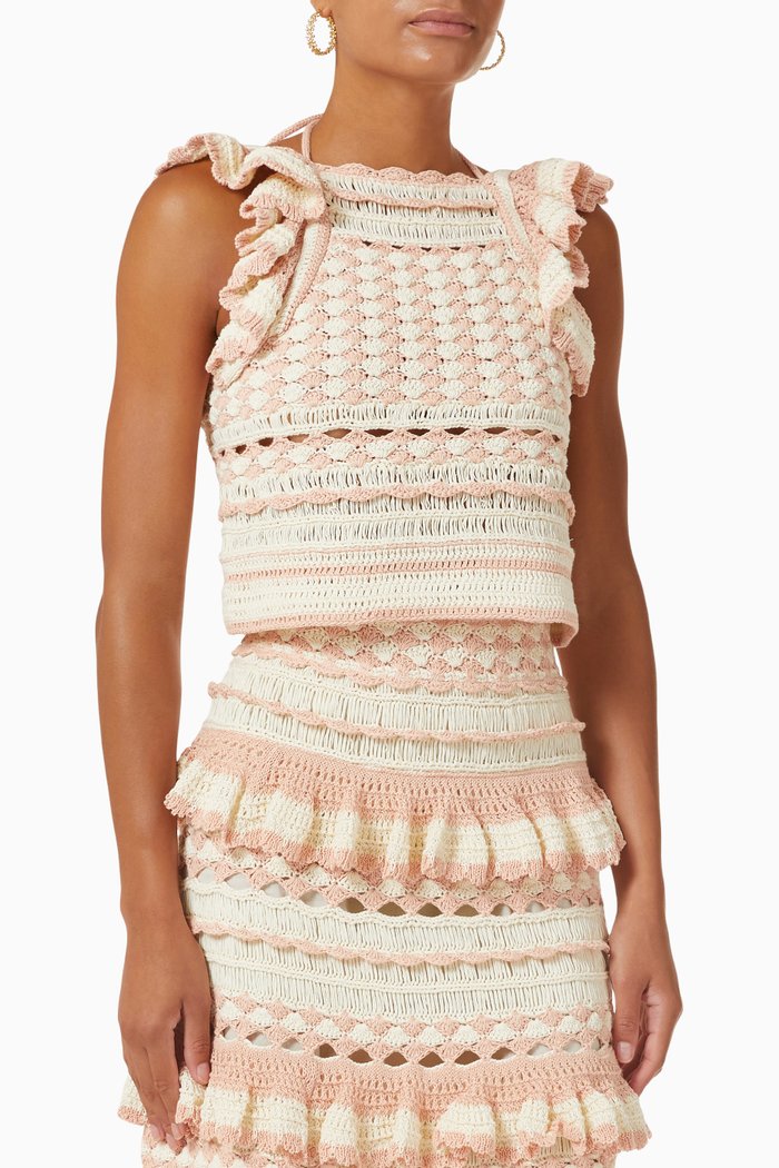 

Clover Crochet Crop Top in Cotton, Multicolour