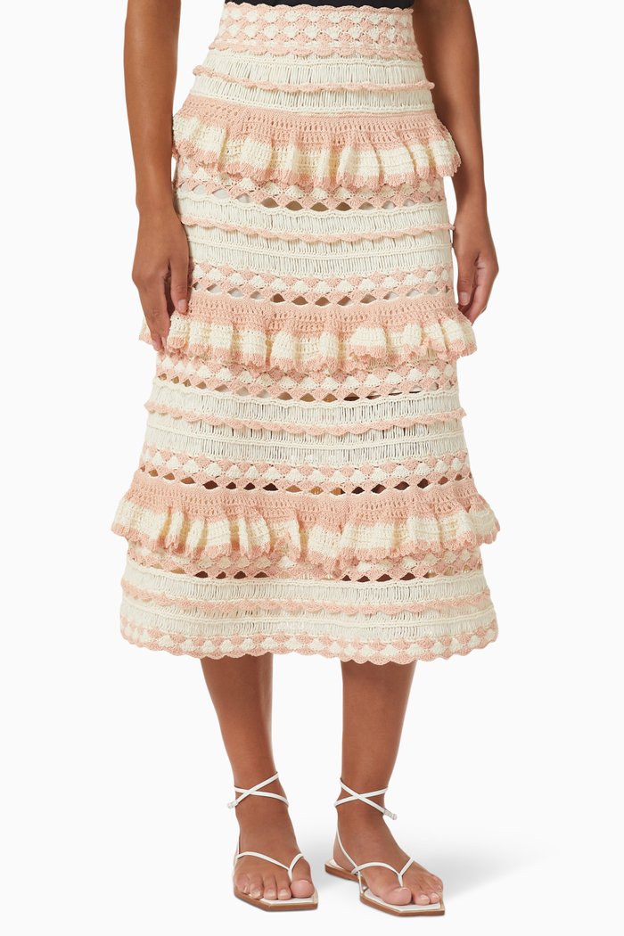 

Clover Crochet Midi Skirt in Cotton, Multicolour
