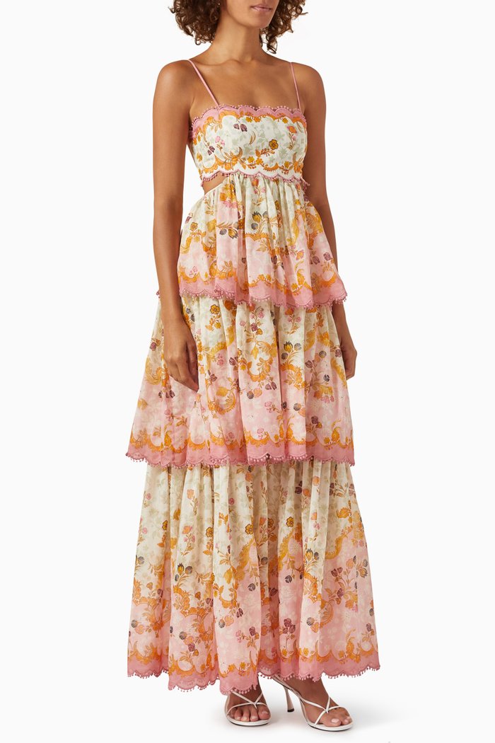 

Laurel Frill Maxi Dress in Cotton & Silk-blend, Multicolour