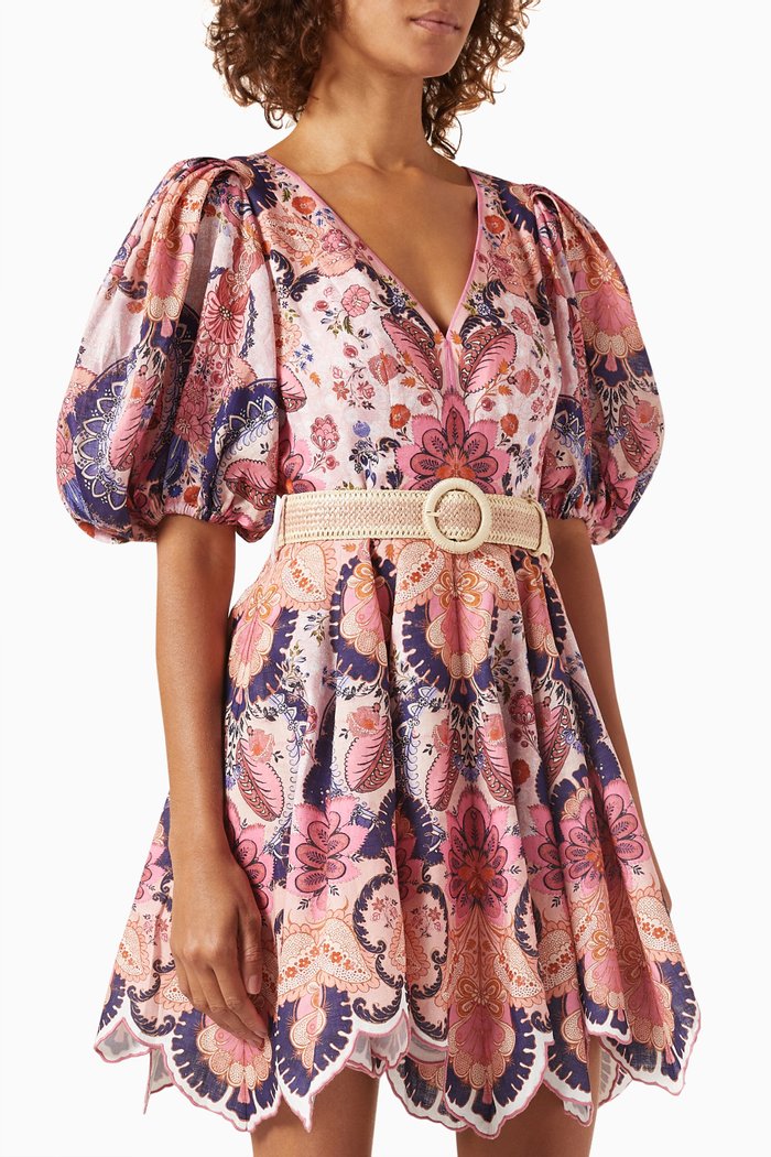 

Laurel Belted Floral-print Mini Dress in Linen, Multicolour