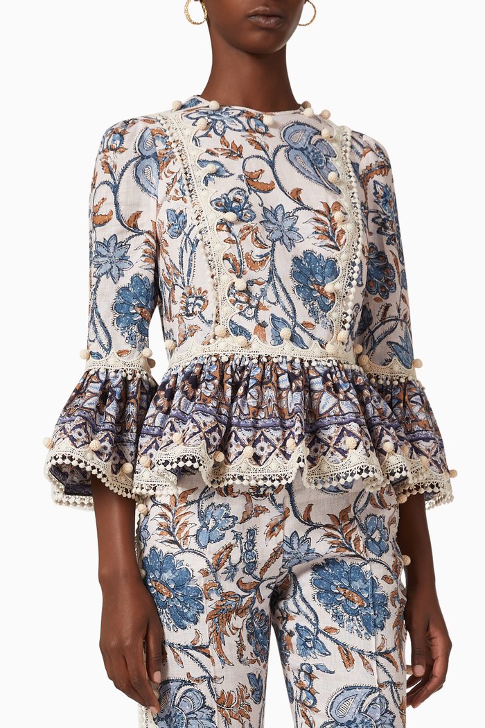 Vitali Top in Linen, Multicolour