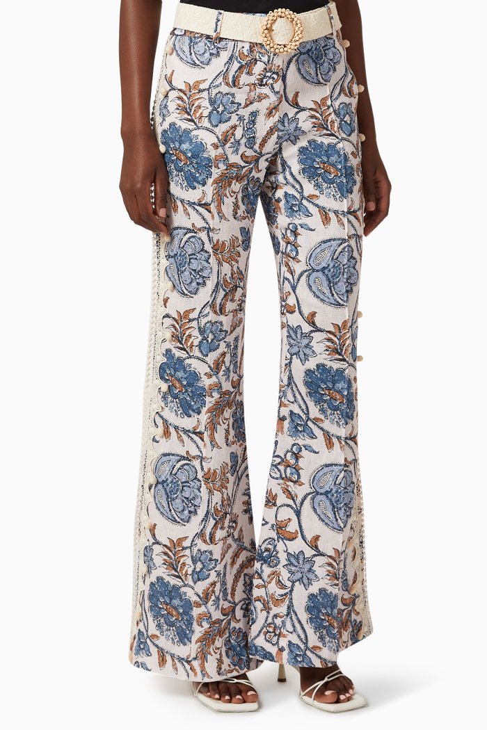 

Vitali Flared Pants in Linen, Multicolour